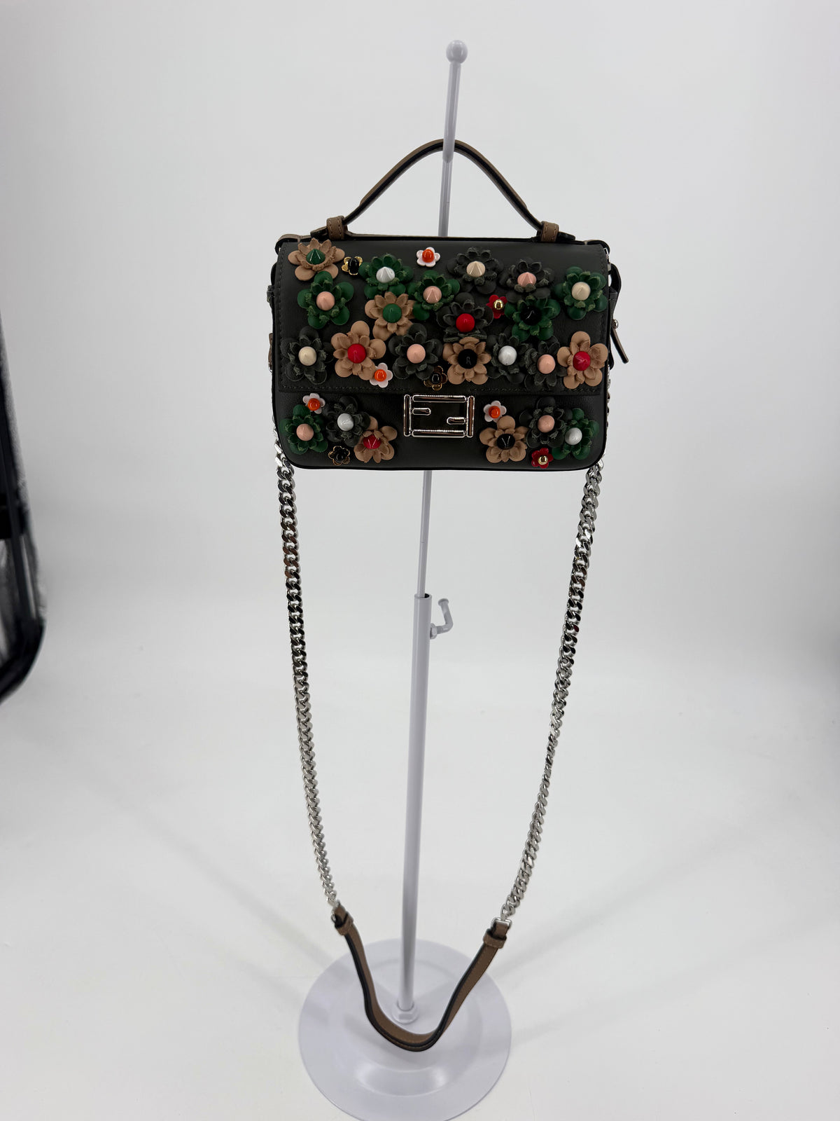 Fendi Baguette Flowerland Embellished Floral Studded Bag Black
