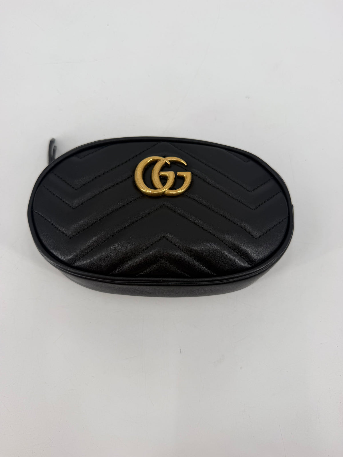 Gucci GG Marmont Matelasse Black Leather Belt Bag Gold GG