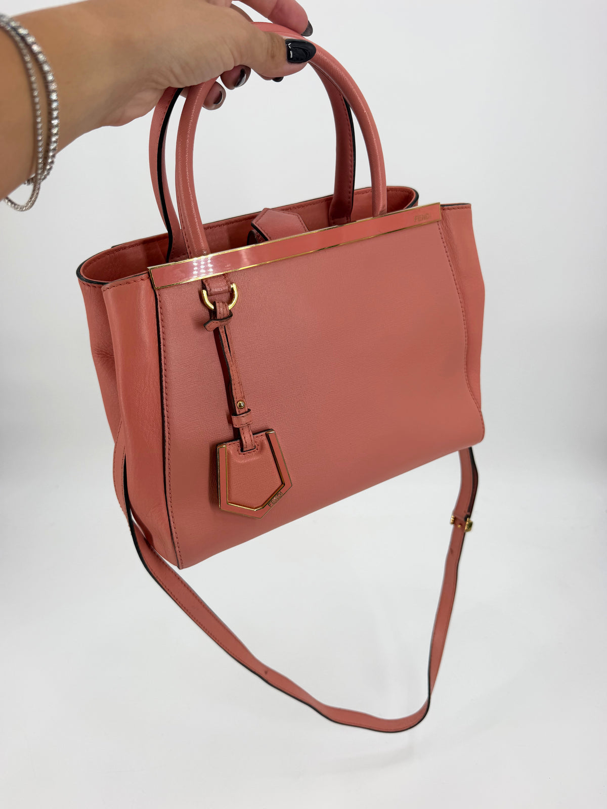 Fendi Petite 2Jours Pink Saffiano Leather Tote Crossbody Strap