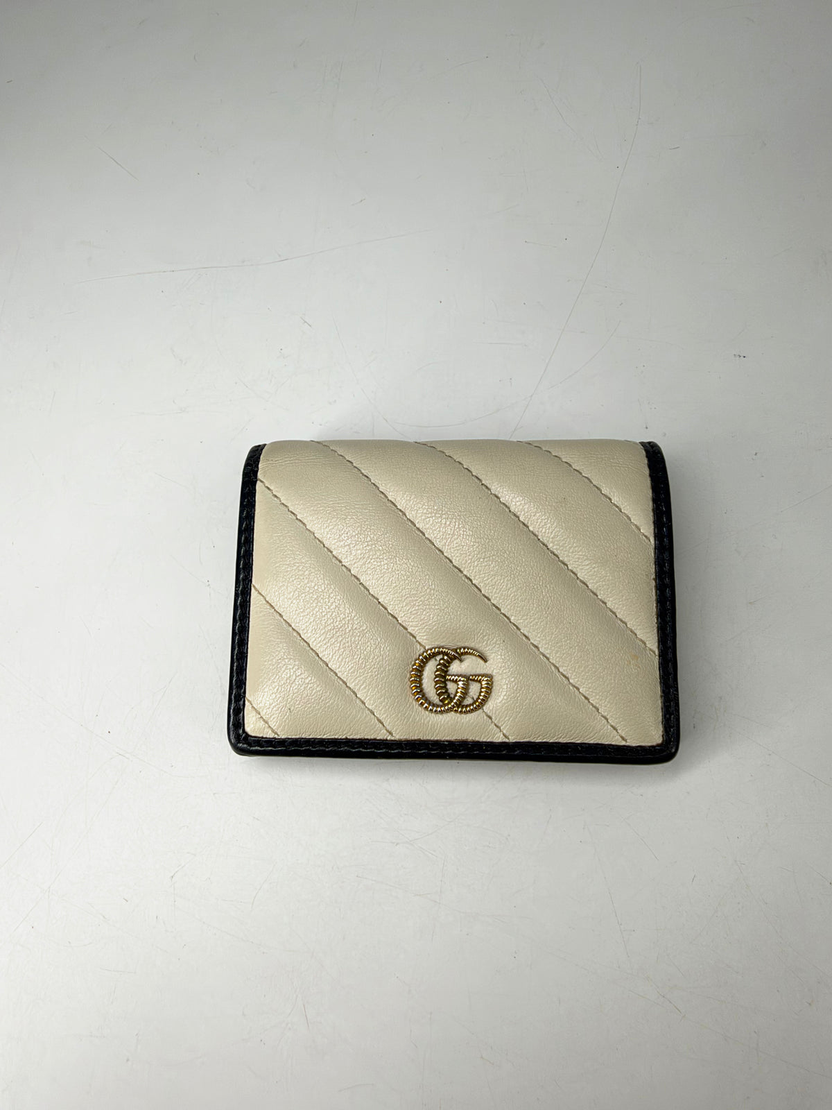 Gucci GG Marmont Torchon White Leather Card Case Mini Wallet
