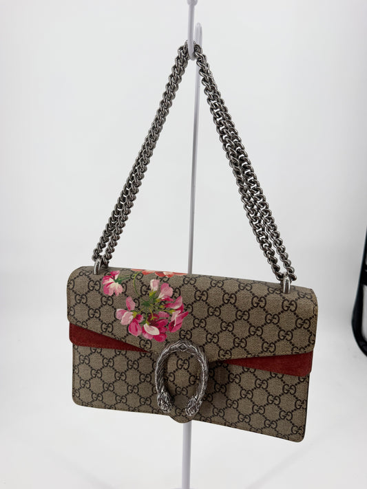 Gucci Dionysus GG Supreme Blooms Floral Shoulder Bag Red Suede