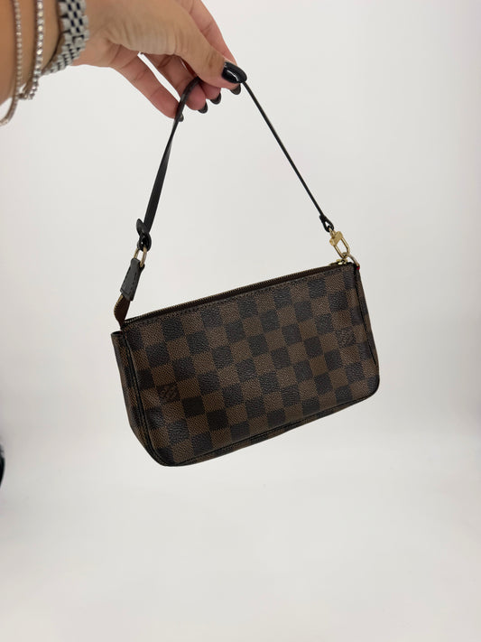 Louis Vuitton Damier Ebene Pochette Accessoires Brown Leather Strap