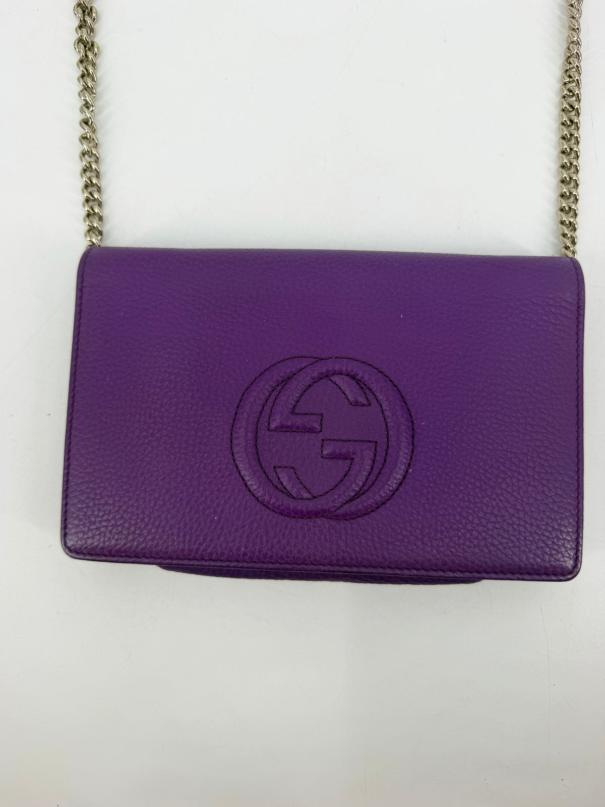 Gucci Soho Purple Pebbled Leather Long Flap Wallet