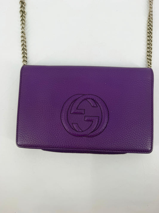 Gucci Soho Purple Pebbled Leather Long Flap Wallet