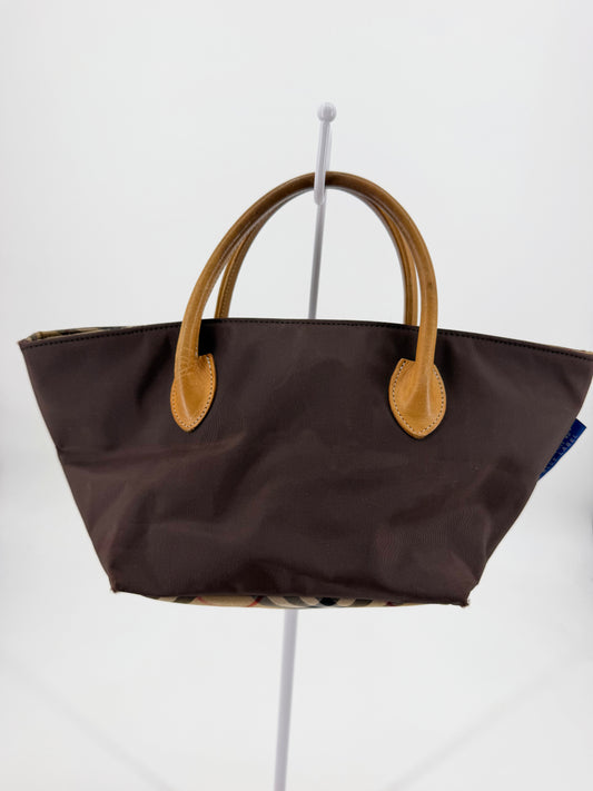 Burberry Blue Label Mini Nylon Tote Brown Tan Leather Handles