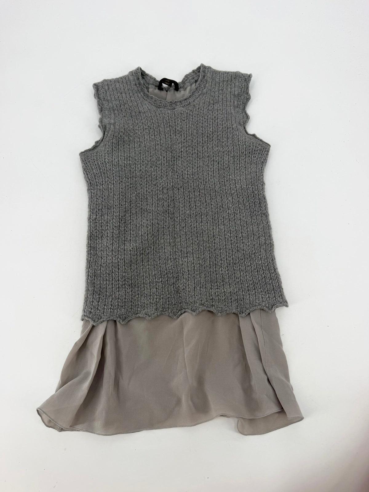 Louis Vuitton Grey Knit Sleeveless Top Layered Silk Hem