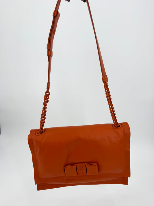 Salvatore Ferragamo Vara Bow Orange Leather Flap Shoulder Bag