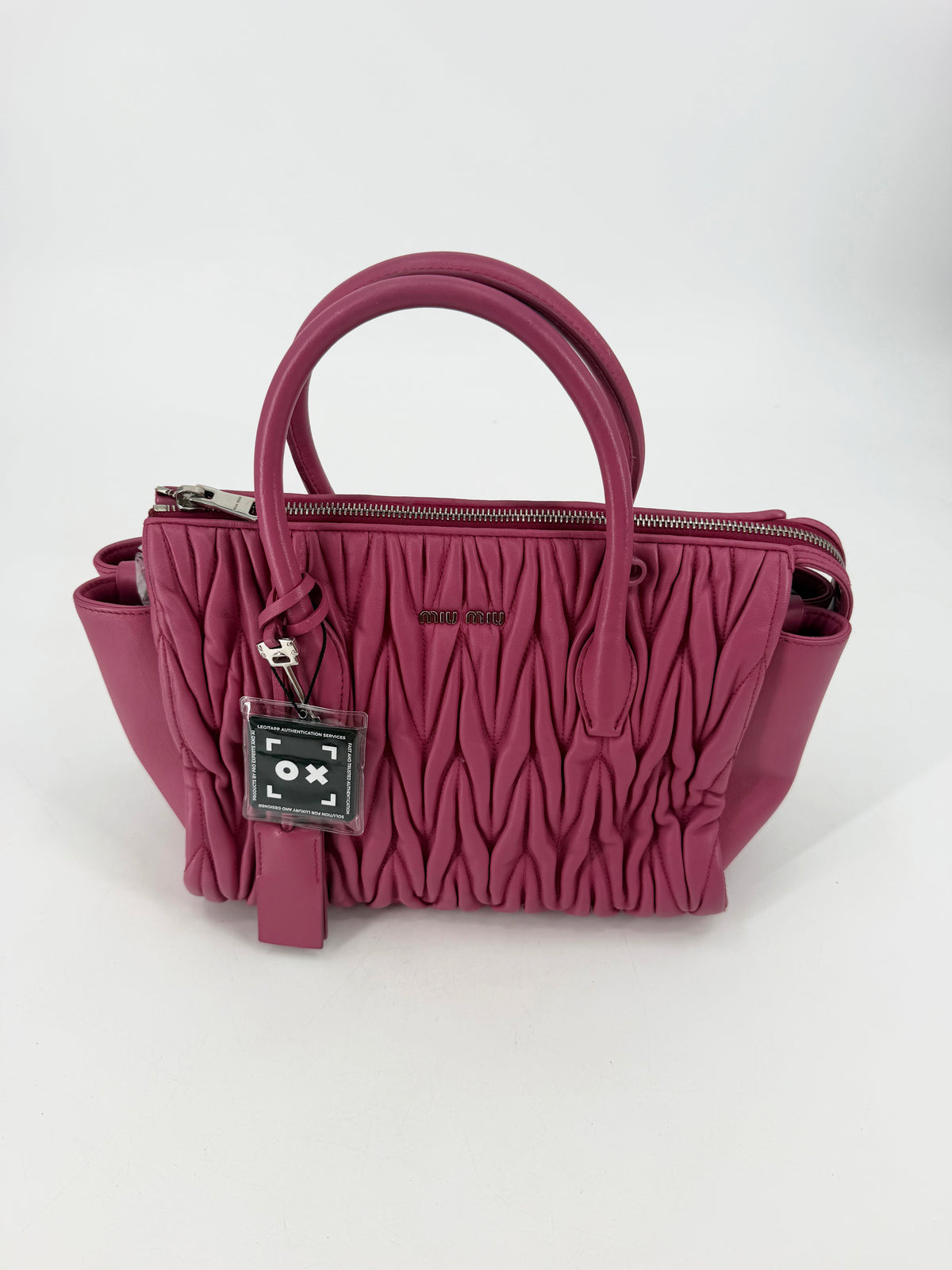 Miu Miu Matelasse Pink Leather Double Handle Tote Bag