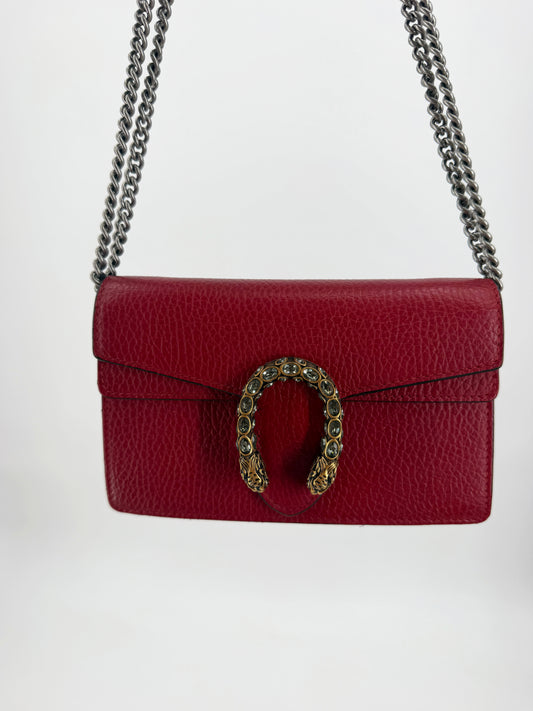 Gucci Dionysus Super Mini Red Leather Bag Crystal Tiger Head