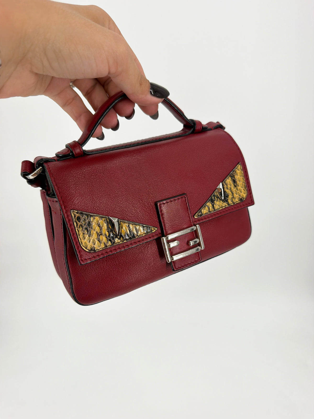 Fendi Monster Bag Bugs Eyes Red Leather Micro Baguette