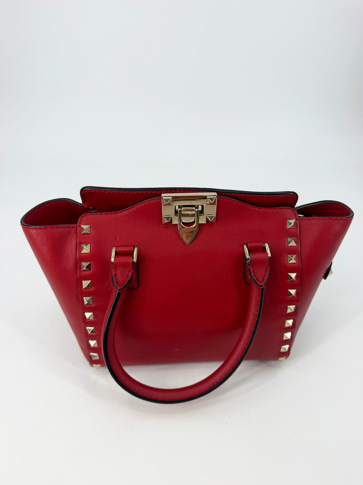 Valentino Garavani Rockstud Red Leather Double Handle Tote
