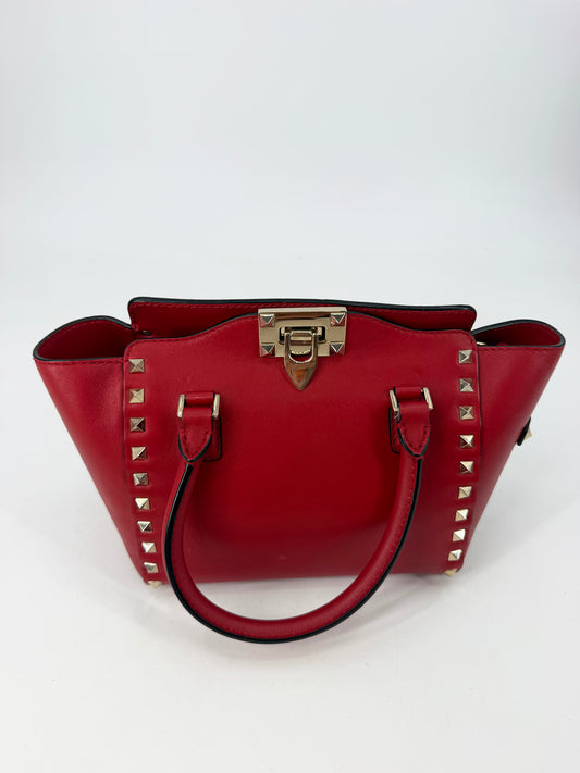 Valentino Garavani Rockstud Red Leather Double Handle Tote