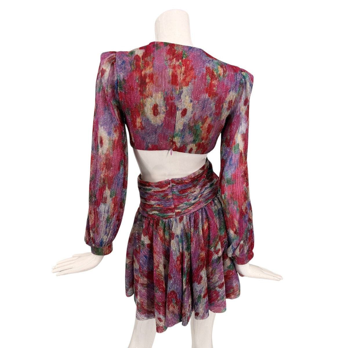 PatBO Metallic Garden Cosmos Cut-Out Long Sleeve Mini Dress Pink Women's Size 4