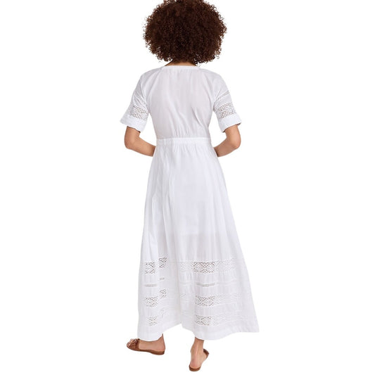 LoveShackFancy White Cotton Lace Trim Button Front Edie Maxi Dress