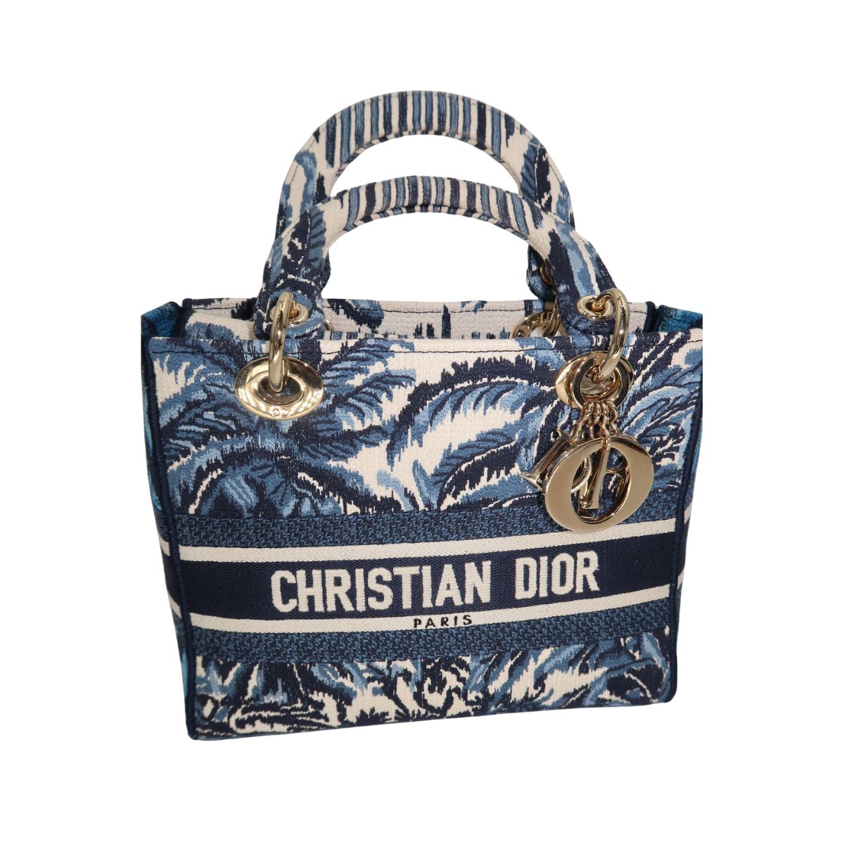 Christian Dior Canvas Embroidered Lady D-Lite Palm Tree Toile De Jouy Bag
