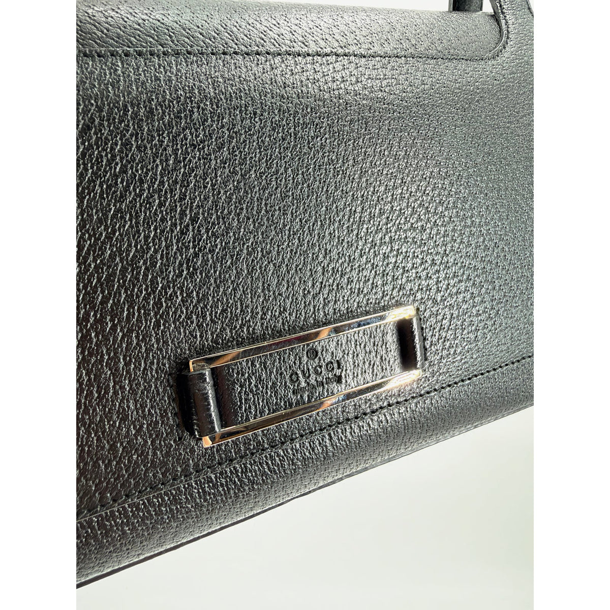 Gucci Bamboo Handle Black Pebbled Leather Shoulder Bag