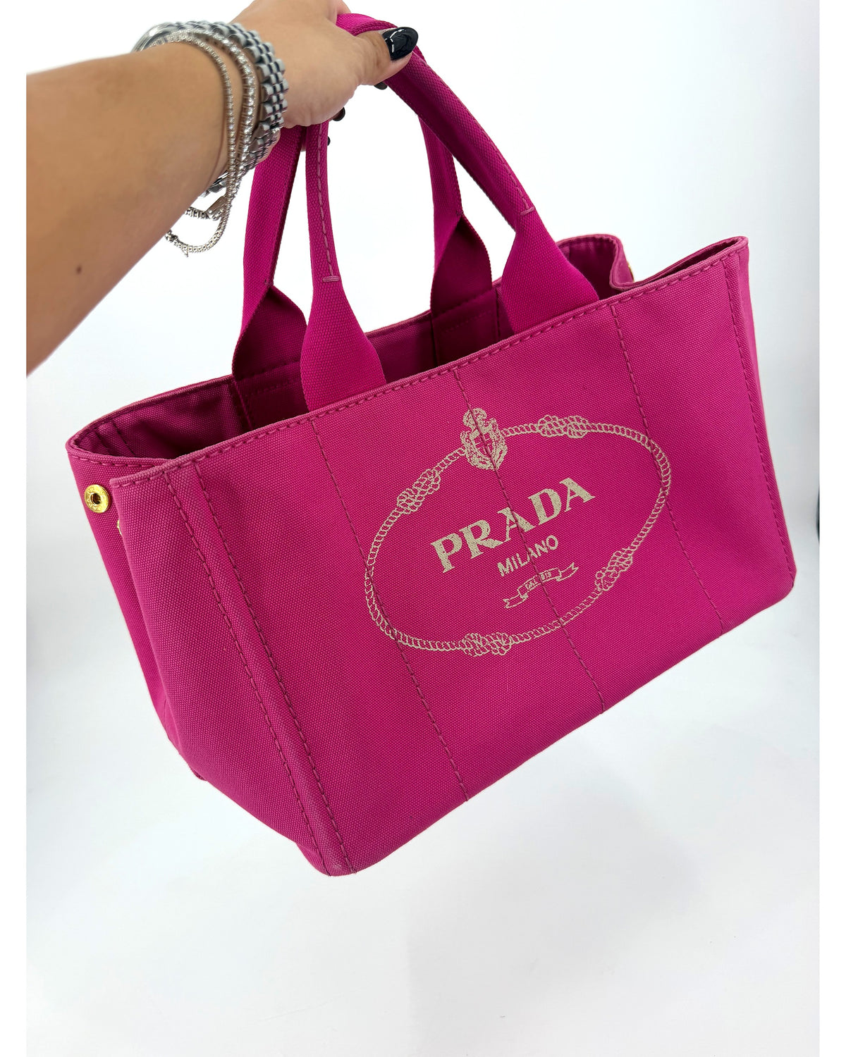 Prada Canapa Logo Canvas Tote Bag Fuchsia Pink