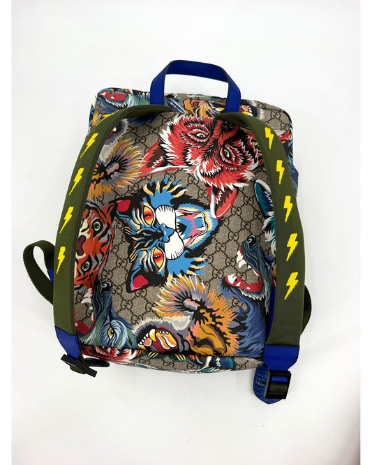 Gucci GG Supreme Tiger Print Backpack Multicolor Blue Trim