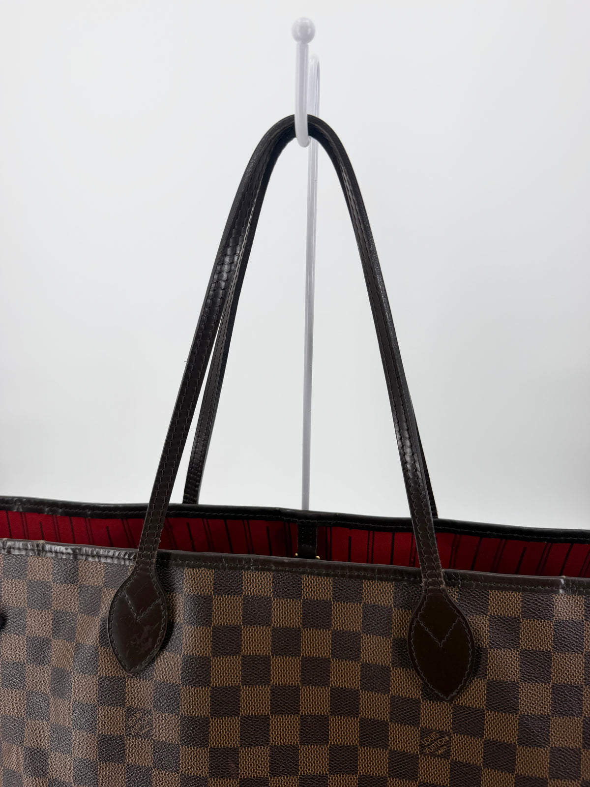 Louis Vuitton Damier Ebene Neverfull GM Tote Brown Red Interior