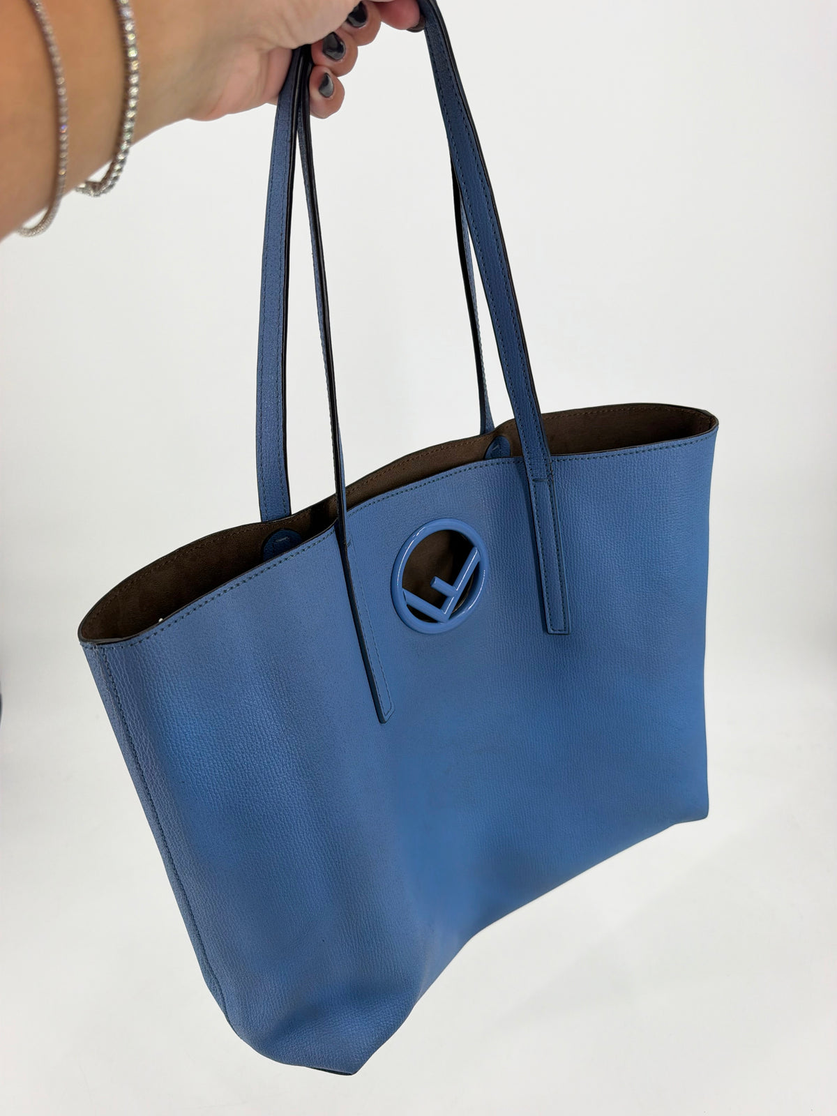 Fendi F Is Fendi Blue Leather Shopper Tote Bag