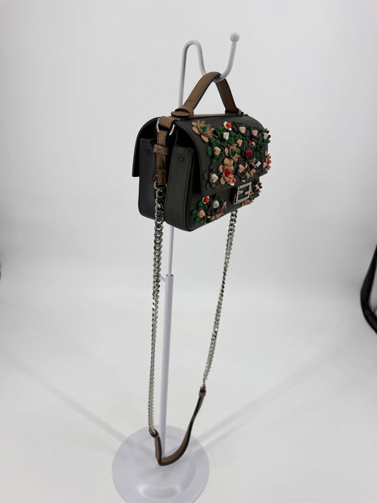 Fendi Baguette Flowerland Embellished Floral Studded Bag Black