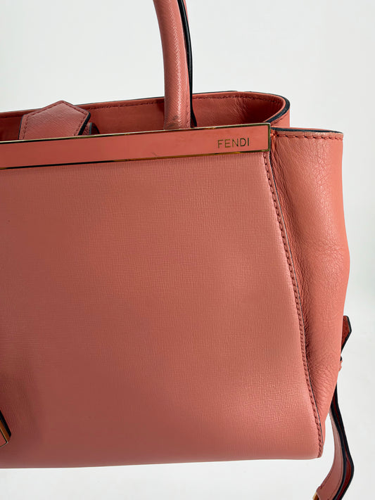 Fendi Petite 2Jours Pink Saffiano Leather Tote Crossbody Strap