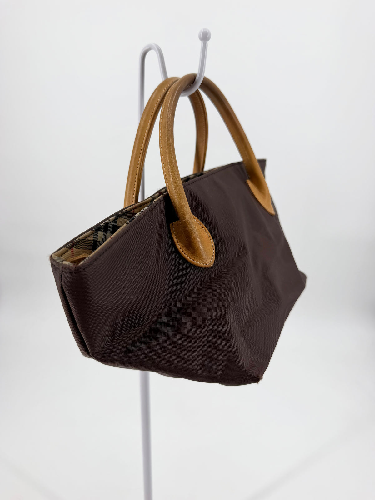 Burberry Blue Label Mini Nylon Tote Brown Tan Leather Handles