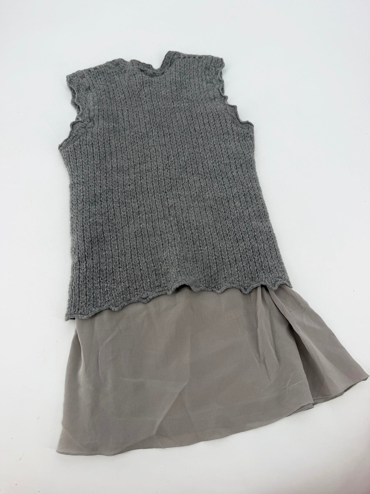 Louis Vuitton Grey Knit Sleeveless Top Layered Silk Hem