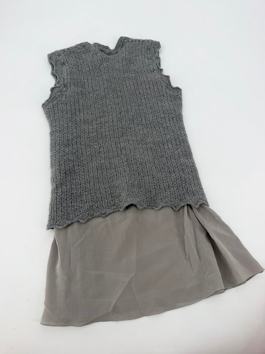Louis Vuitton Grey Knit Sleeveless Top Layered Silk Hem