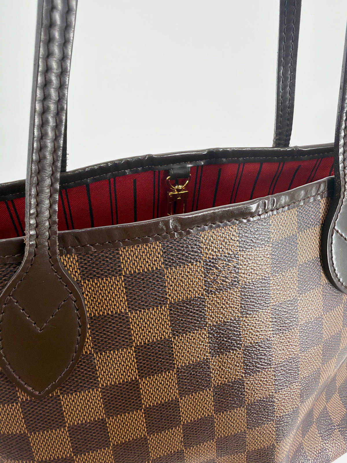 Louis Vuitton Damier Ebene Neverfull PM Tote Red Interior