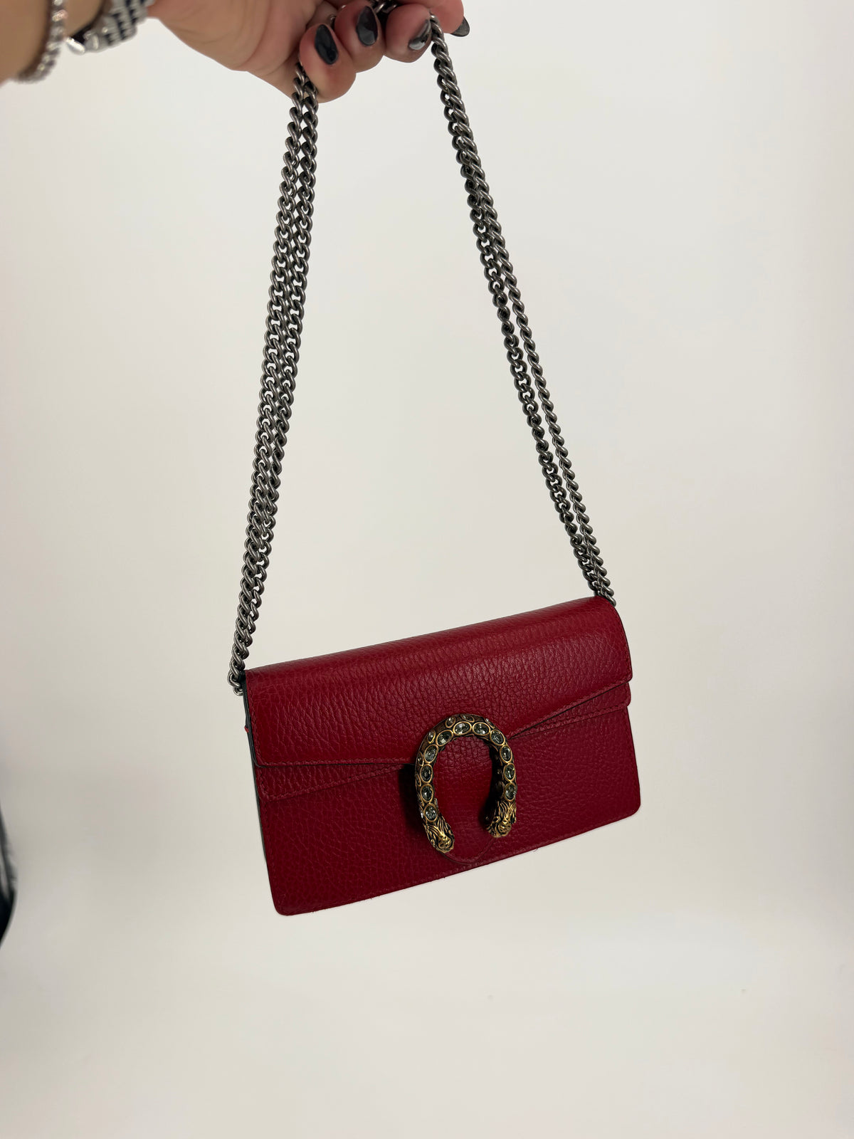 Gucci Dionysus Super Mini Red Leather Bag Crystal Tiger Head
