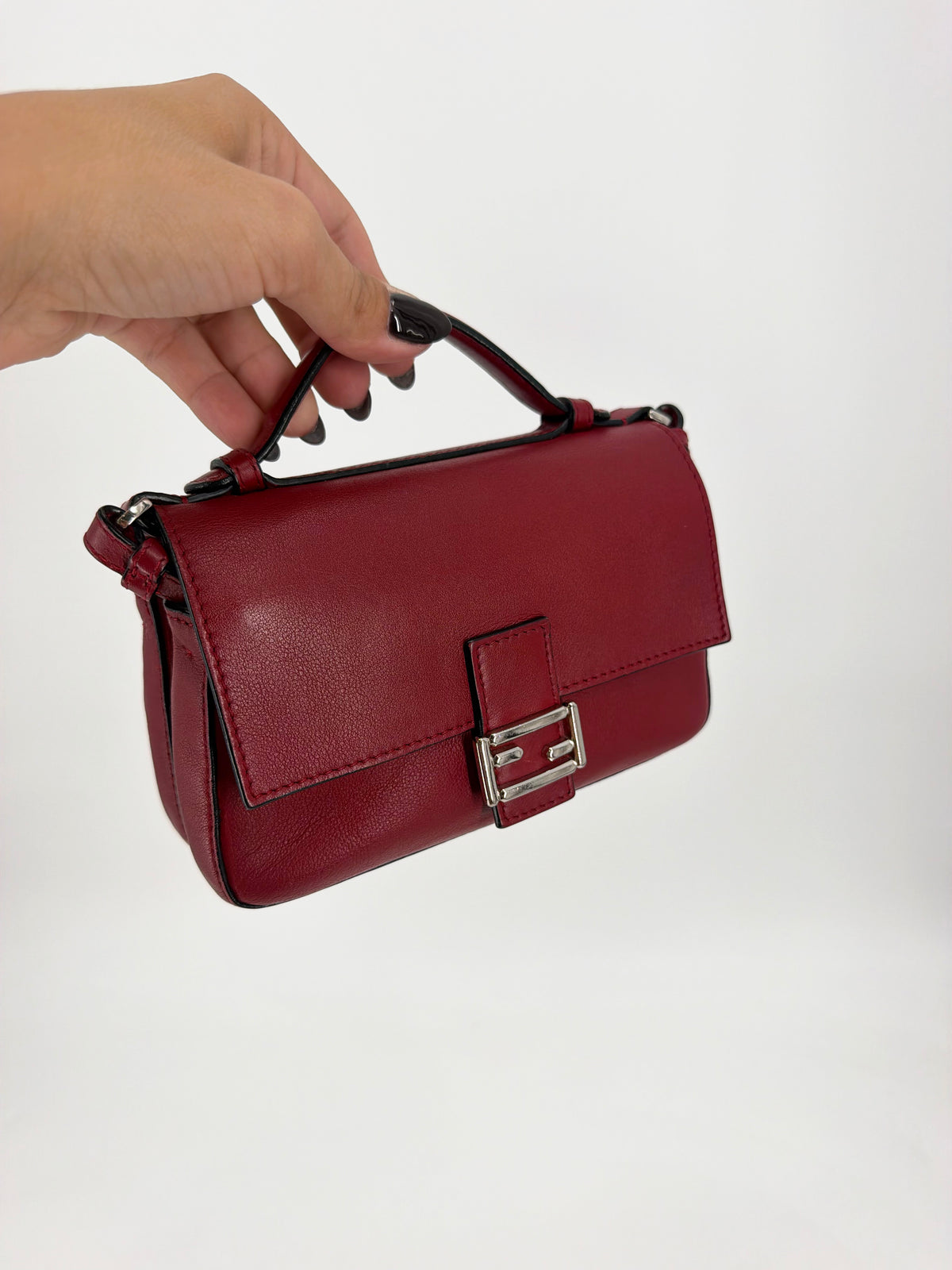 Fendi Monster Bag Bugs Eyes Red Leather Micro Baguette