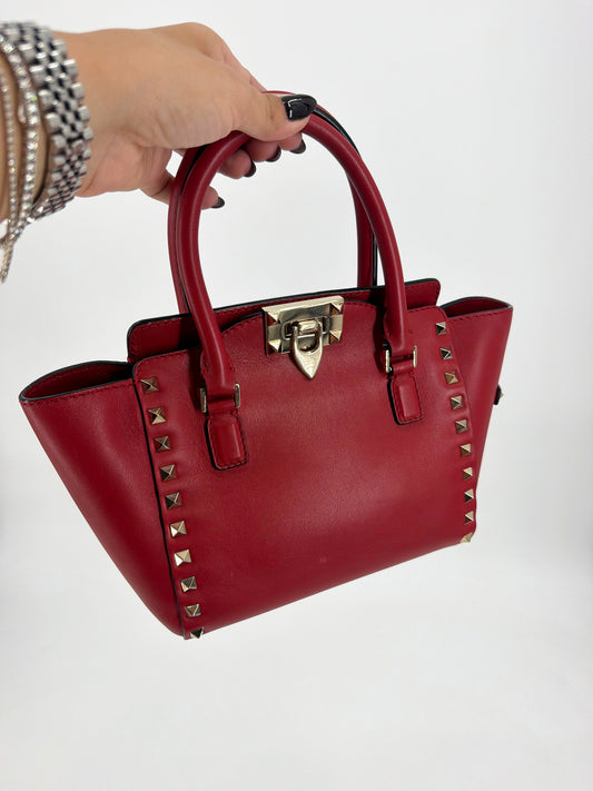 Valentino Garavani Rockstud Red Leather Double Handle Tote