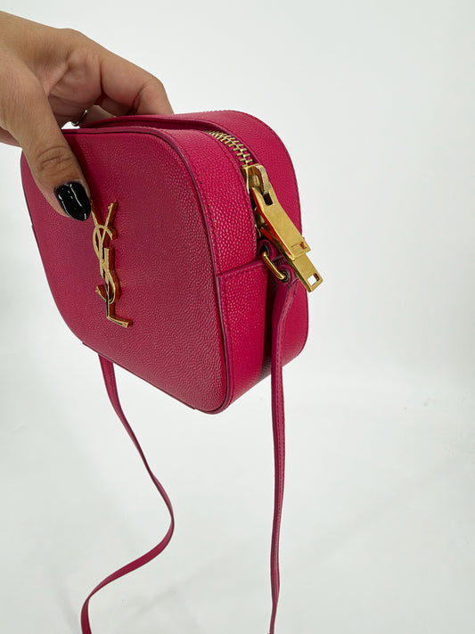 Saint Laurent Small Monogram Camera Bag Hot Pink Grain de Poudre Crossbody YSL