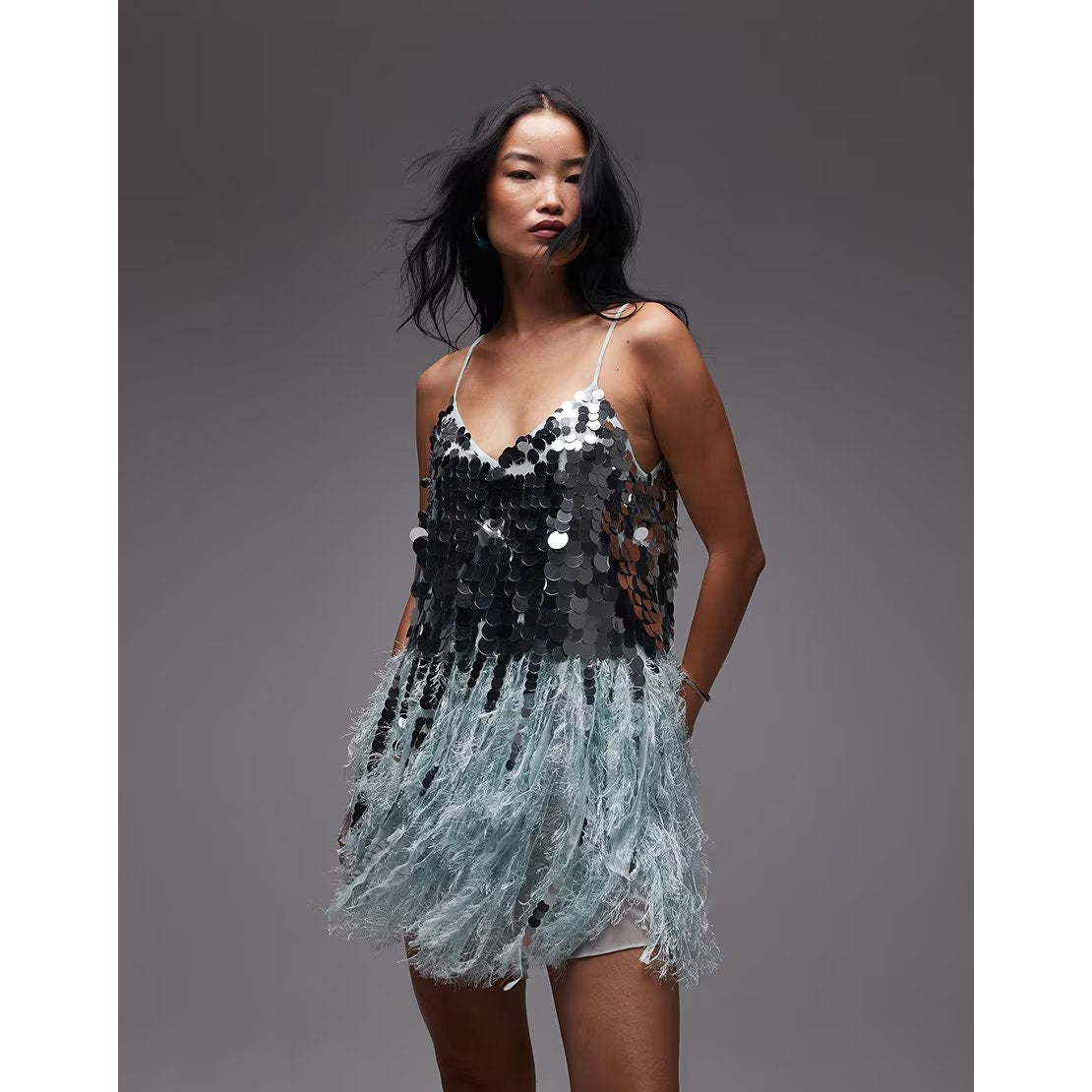 ASOS Edition Curve Paillette Sequin Faux Feather Hem Mini Dress