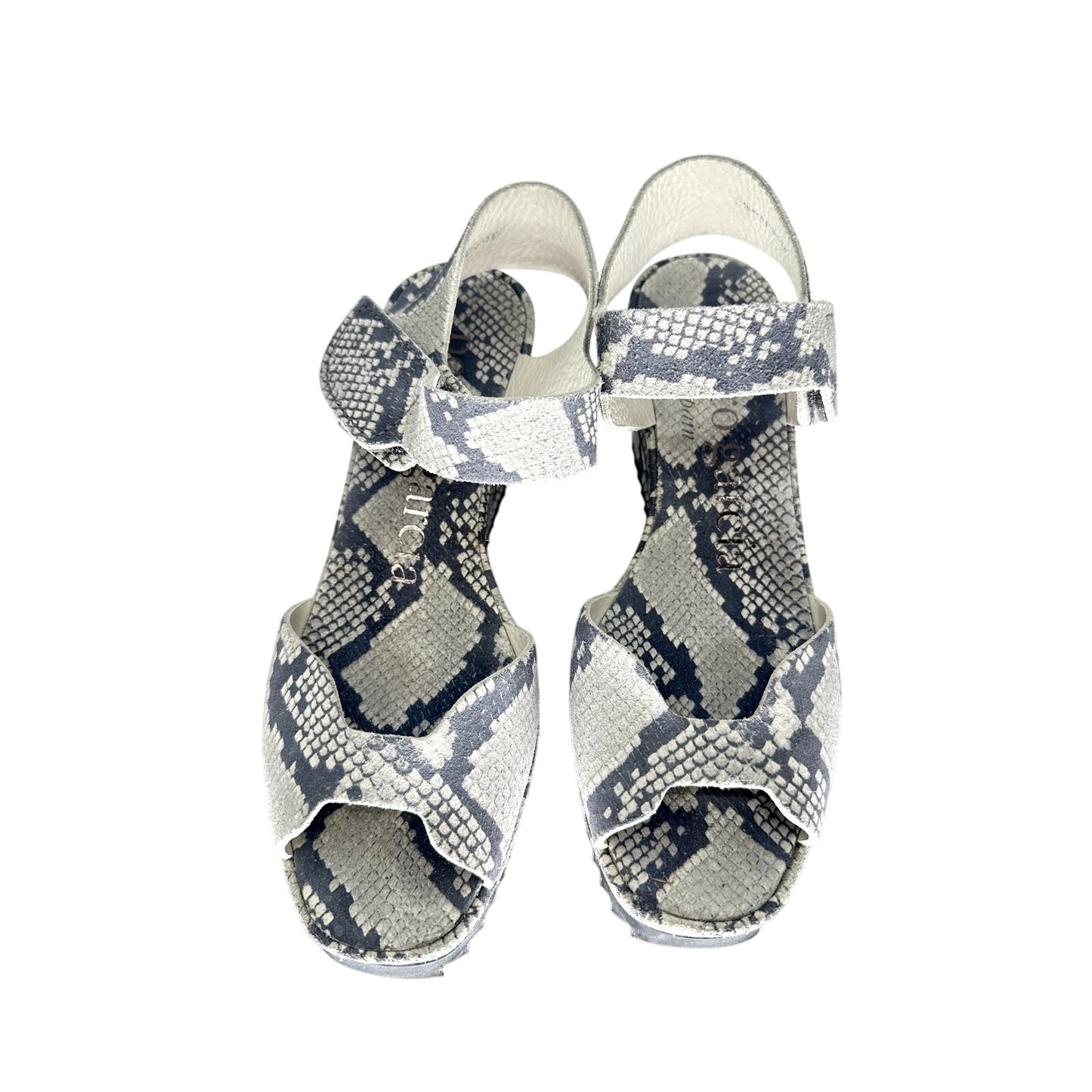 Pedro Garcia Leather Python Print Platform Wedge Sandals