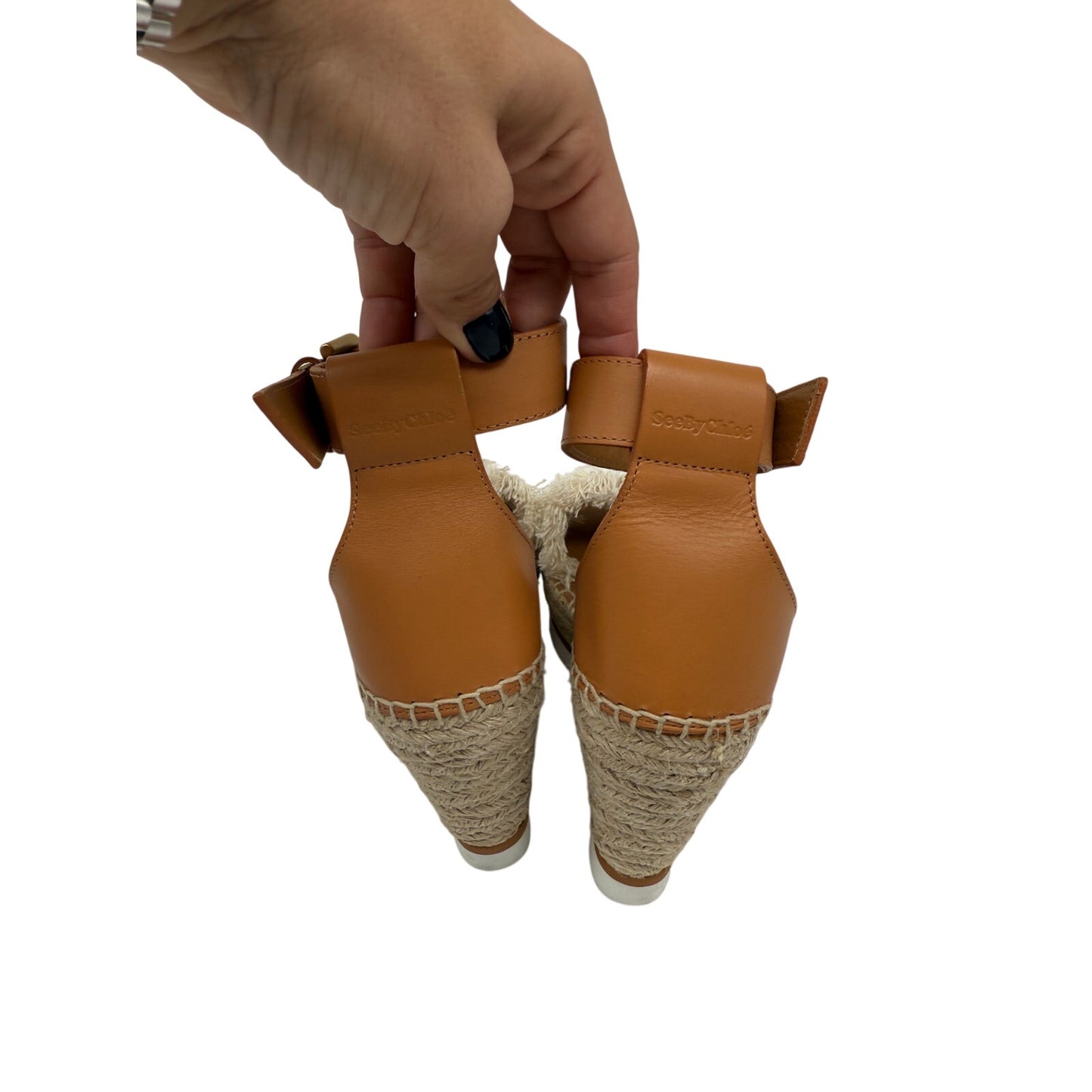 See by Chloe Leather Cotton Canvas Glyn Wedge Espadrille Sandals