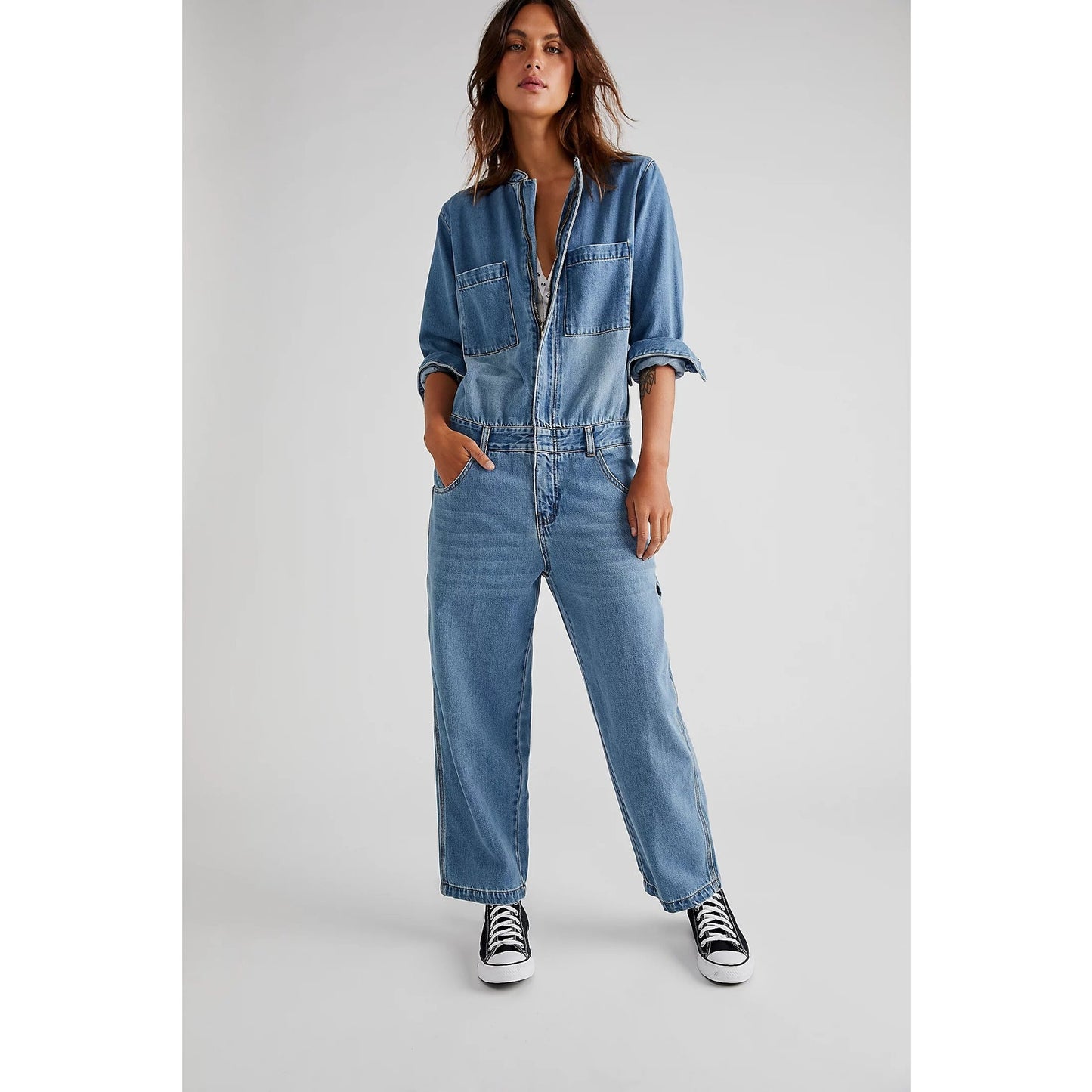 Free Poeple Cotton Sandrine Rose Denim Jumpsuit