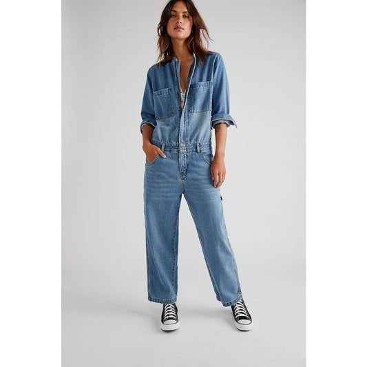 Free Poeple Cotton Sandrine Rose Denim Jumpsuit