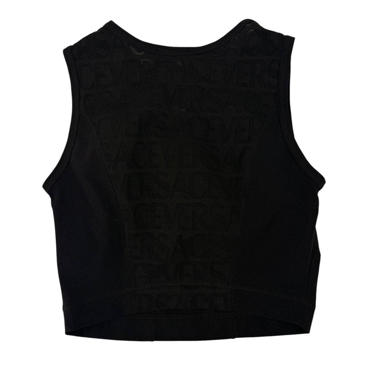Versace Monogram Mesh Panel Sleeveless Crop Tank Top