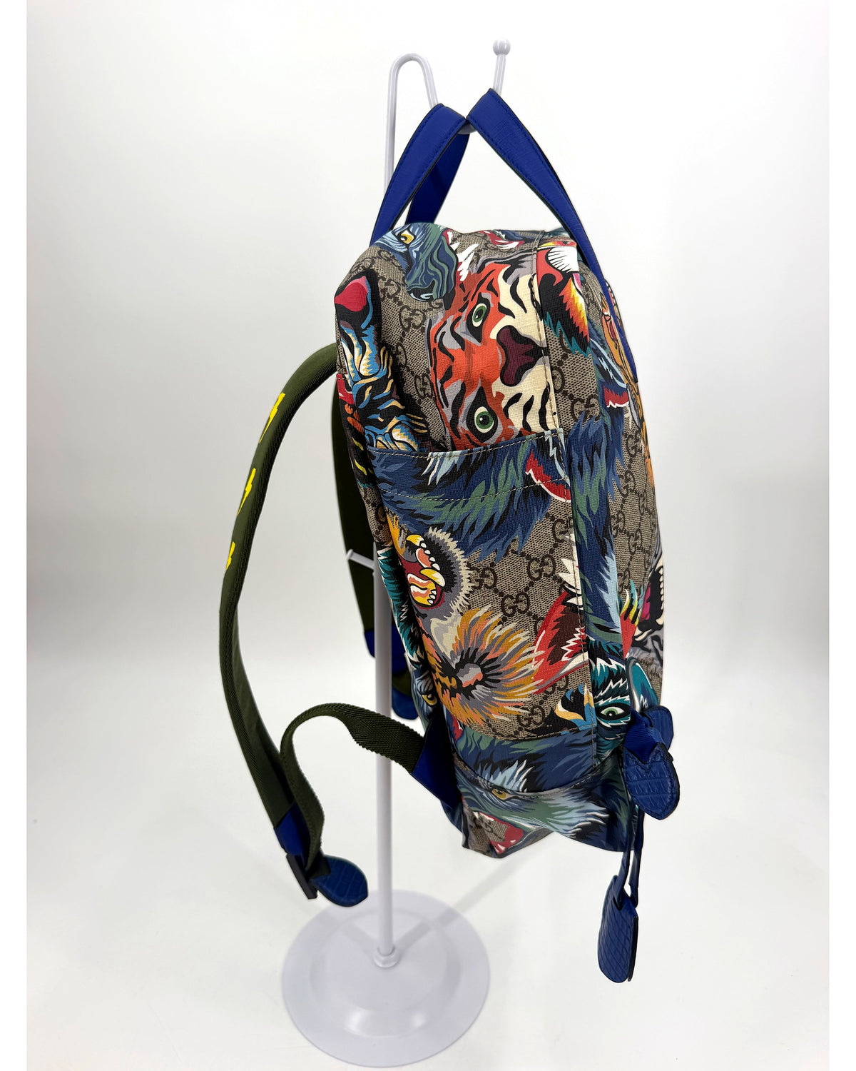 Gucci GG Supreme Tiger Print Backpack Multicolor Blue Trim