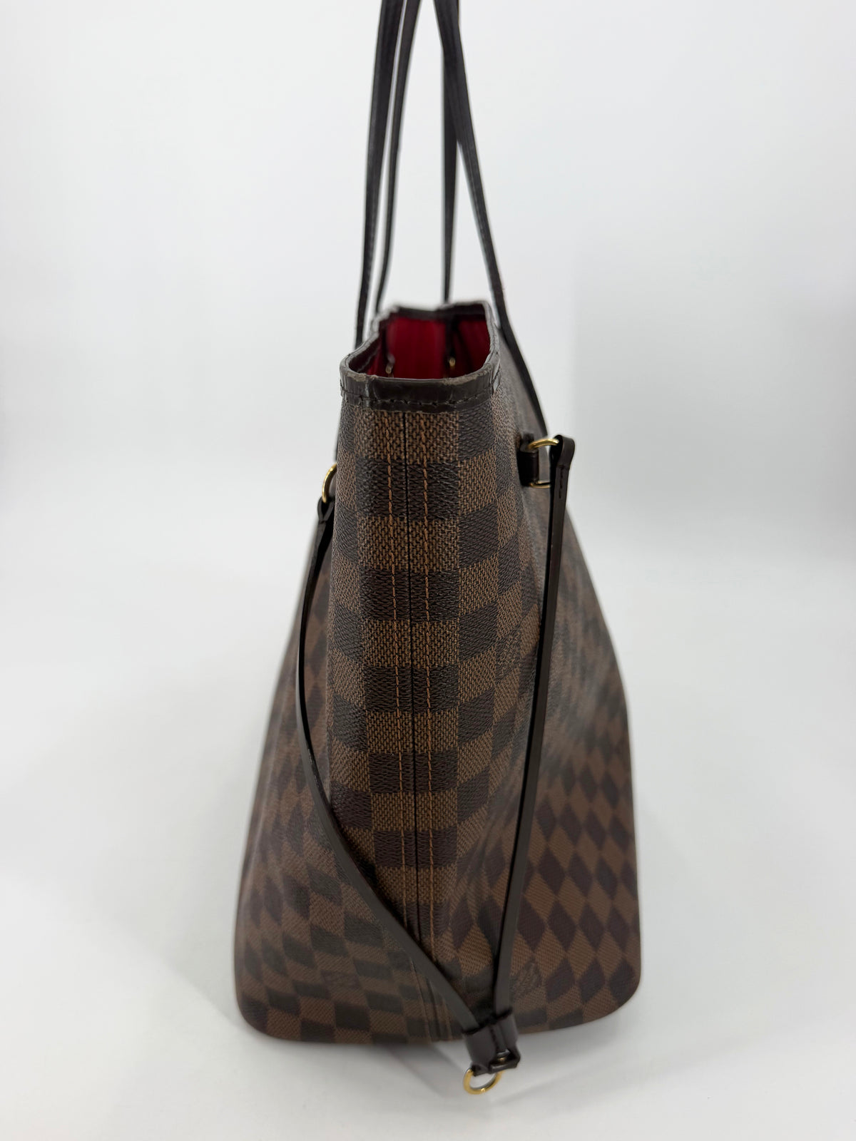 Louis Vuitton Damier Ebene Neverfull GM Tote Brown Red Interior
