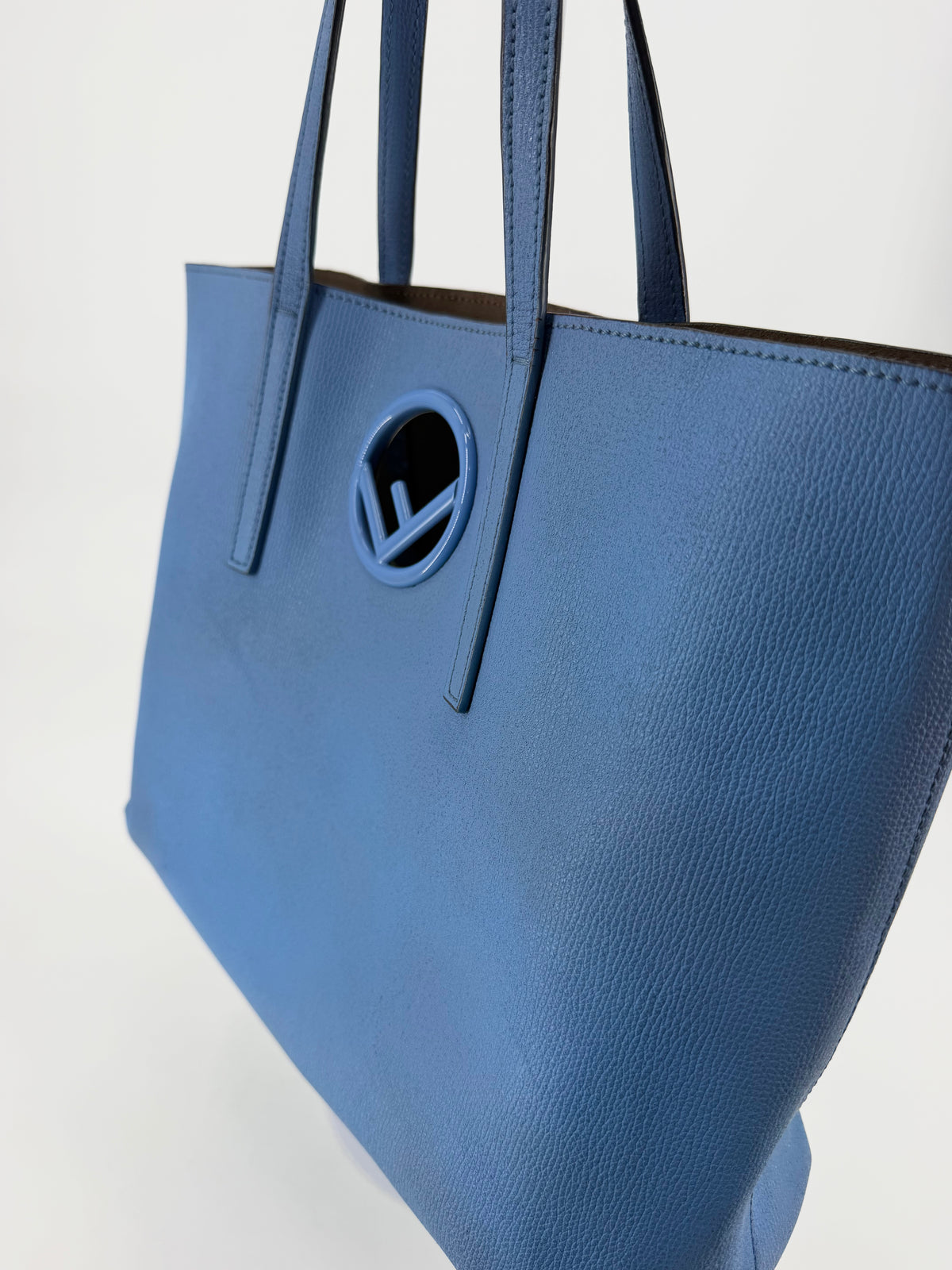 Fendi F Is Fendi Blue Leather Shopper Tote Bag