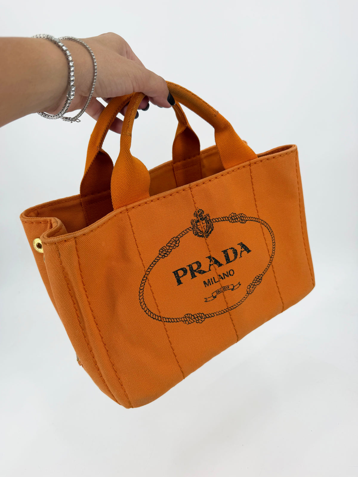 Prada Milano Canapa Mini Canvas Tote Bag Orange