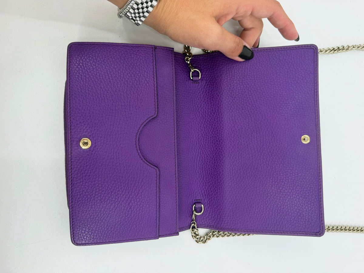 Gucci Soho Purple Pebbled Leather Long Flap Wallet