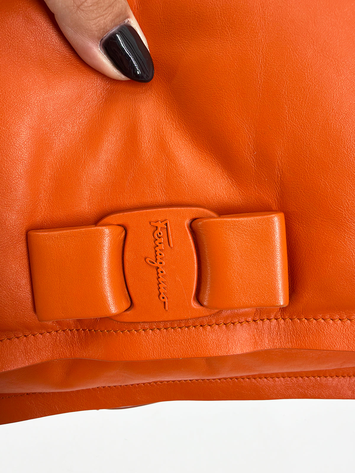 Salvatore Ferragamo Vara Bow Orange Leather Flap Shoulder Bag