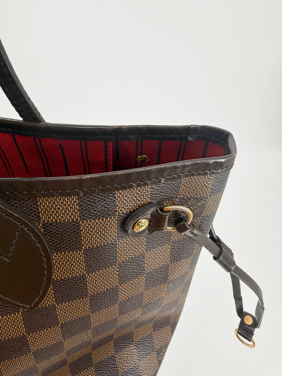Louis Vuitton Damier Ebene Neverfull PM Tote Red Interior