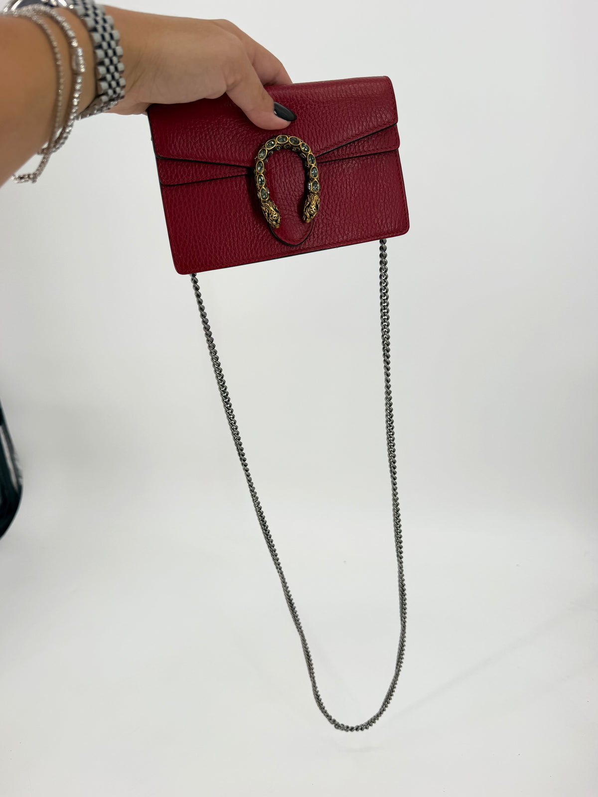 Gucci Dionysus Super Mini Red Leather Bag Crystal Tiger Head
