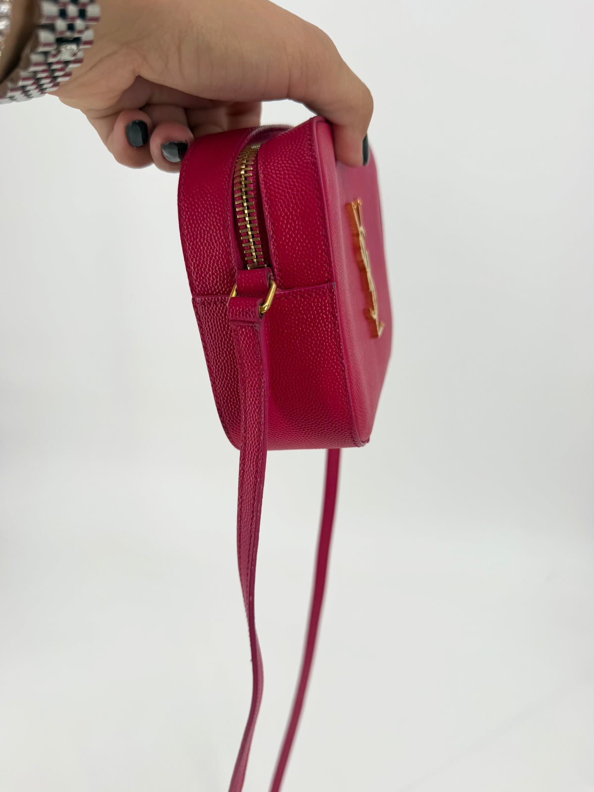 Saint Laurent Small Monogram Camera Bag Hot Pink Grain de Poudre Crossbody YSL