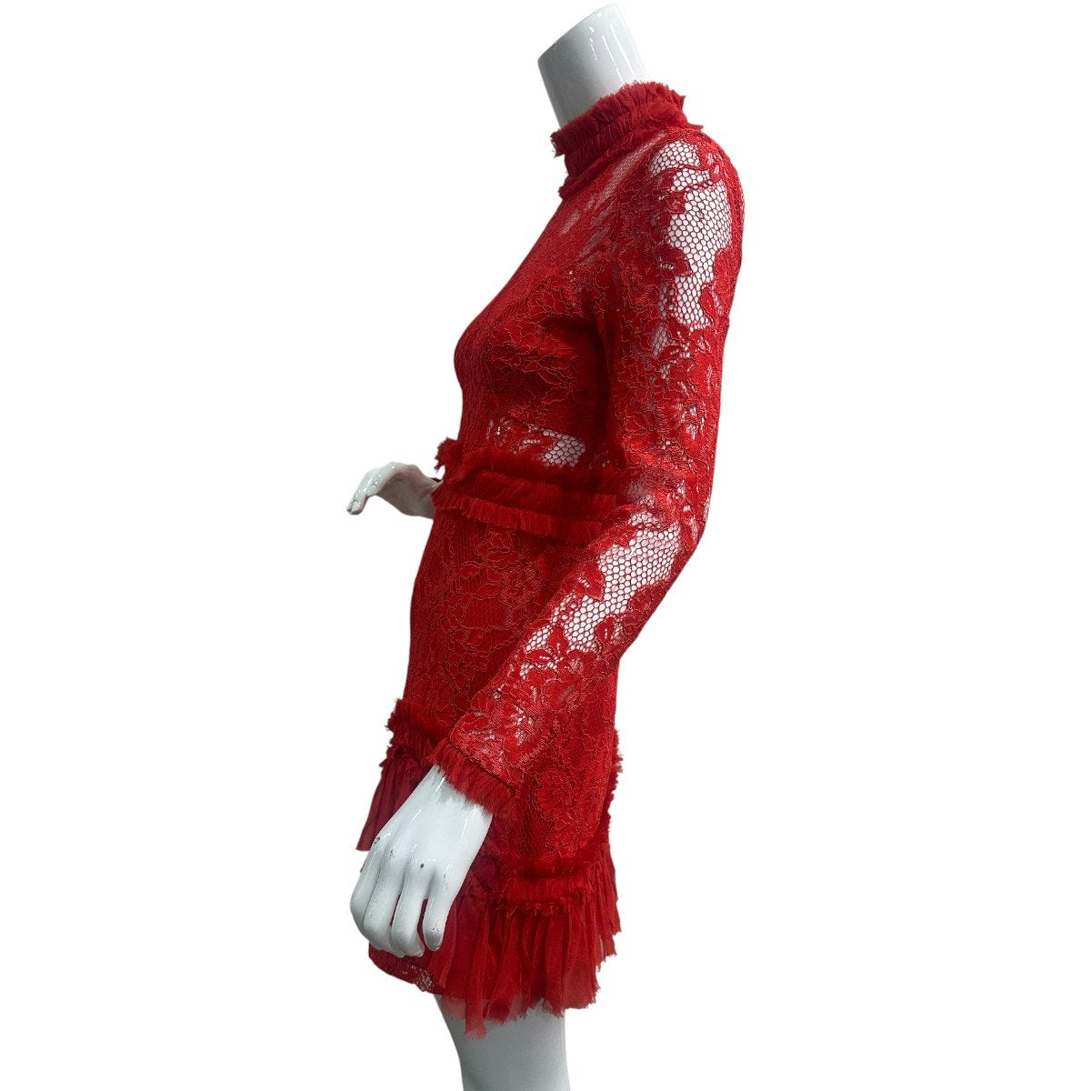 Alexis Lace Ruffle Accent Long Sleeve Mini Dress